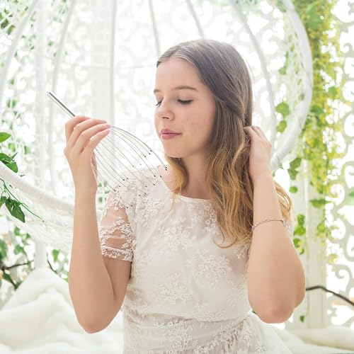 USAGA Head Massager Scalp Massager 20 Fingers Head Scratcher for Scalp Body Relaxing (Silvery) - color: Silvery