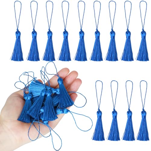 48Pcs Mini Bookmark Tassels Handmade Keychain Silky Tassel - color: Royal Blue