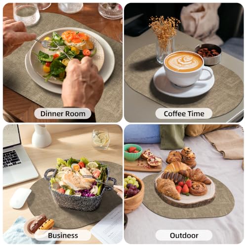 Oval Placemats Set of 6, 17.7 x 11.8 Inch Faux Leather Place Mats, Washable Wipeable Non Slip, Heat Resistant Waterproof Table Mats for Dining Table, Kitchen, Indoor Outdoor Light Coffee - color: R-light Coffee