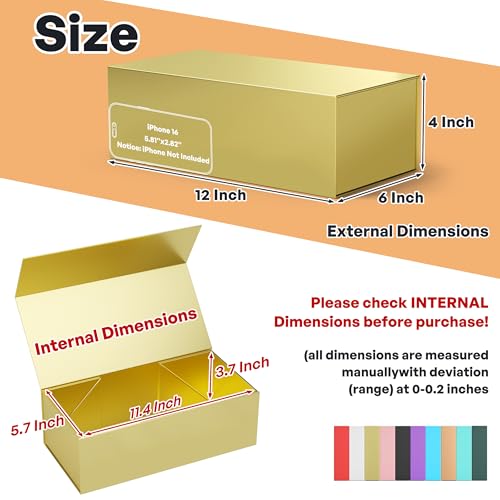 RYDDOY Gold Gift Box, 12x6x4'' Gift Boxes with Lids for Presents - color: Gold, size: 12 x 6 x 4 Inch