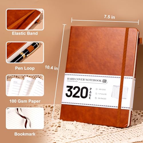 CAGIE Journal Notebook for Men Women Brown- B5 Large Journaling Notebooks Journals Leather for Writing Work Diary Hardcover Thick - color: Brown, style: Lined B5