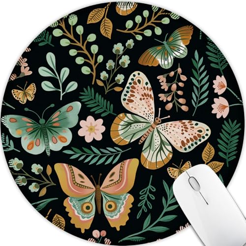 Hancynir Butterfly Floral Round Mouse Pad, Small Mousepad for Office Desk - color: Butterflies Floral