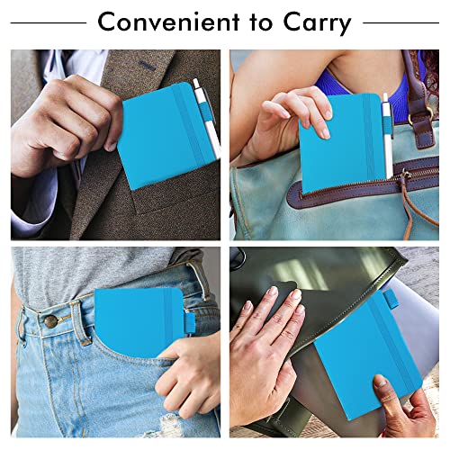 feela 3 Pack Pocket Notebook Journals, Mini Cute Small Journal Notebook Bulk Hardcover College Ruled Notepad with Pen Holder for Office School Supplies, with 3 Black Pens, 3.5”x 5.5”, A6, Teal - color: 3 Teal