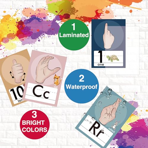 YIYDONG 36 Pieces ASL Alphabet Line Bulletin Board Set ABC Number Sign Language Flash Cards Wall Decorations for Pre-School Kindergarten Elementary Classroom Nursery Homeschool (Boho) - color: Boho