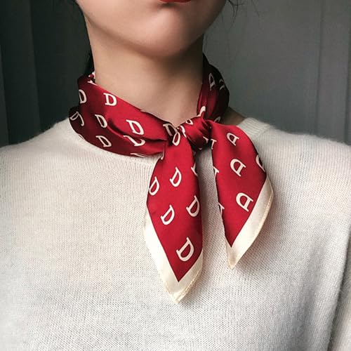 100% Mulberry Silk Neck Scarf for Women Square Neckerchief – 21 inch - color: Wine Red D