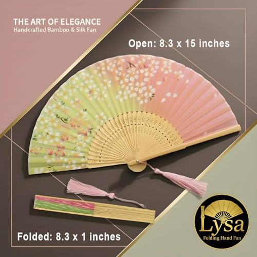 Lysa Hand Fan for Women Foldable - Portable Folding Japanese Chinese Fan - for Hot Flashes, Summer Cooling, Festivals, Church, Dancing (Pink Sakura) - color: Pink Sakura