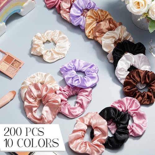 Hoteam 200 Pcs Satin Hair Scrunchies Bulk Ponytail Holders, Fresh Color - color: Fresh Color