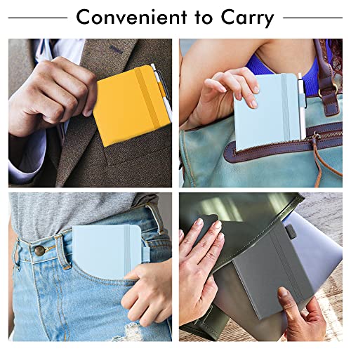 feela Pocket Notebook Journals, Mini Cute Small Hardcover College Ruled Notepad Office School Supplies, with 3 Black Pens, 3.5”x 5.5”, 3 Pack, A6, Solid Colors, Gray, Yellow, Light Blue - color: Gray, Yellow, Light Blue