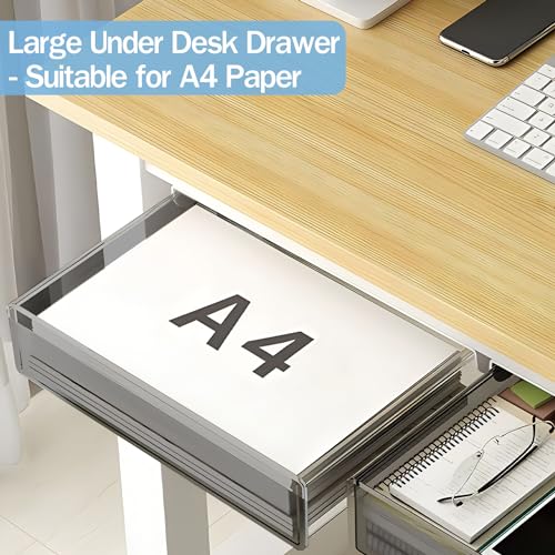 SVNNELP Large Under Desk Table Drawer Storage Organizer A4, Hidden Self-Adhesive Under Desk Pencil Tray Drawer for Office (Clear Black/L) - size: L