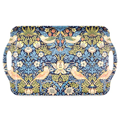 Pimpernel Morris & Co Strawberry Thief Blue Tray with Handles - Decorative Melamine Serving Tray for Afternoon Tea, Coffee Table Display, Garden Party Entertaining, Charcuterie Board, Gifting - size: 18.9" x 11.6" x 1", style: Blue Strawberry Thief