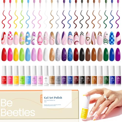 Beetles French Tip Gel Liner Nail Polish Set- 20 Colors Nail Art Polish - color: B - Multicolor-20