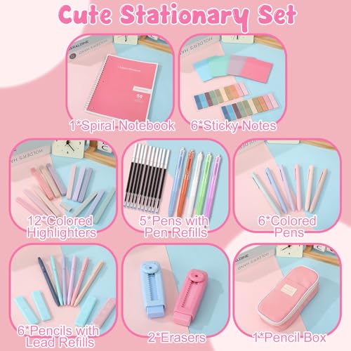 55Pcs Aesthetic School Supplies with Pen Case Preppy Stationery Set