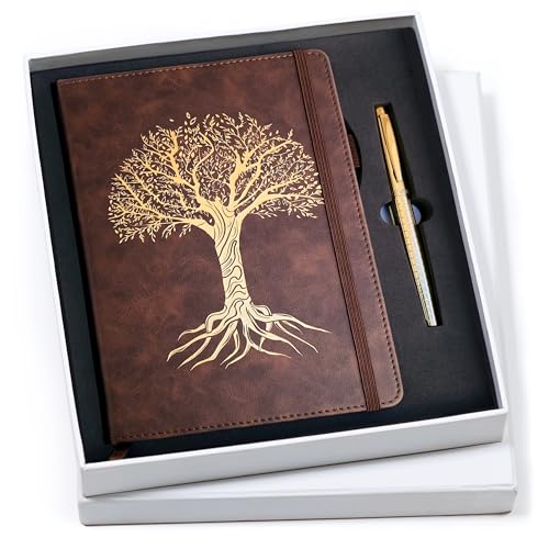 Veway Vegan Leather Journal and Pen Set, Tree of Life Notebook, A5 Lined Writing Journal with 224 Pages, Index and Gift Ready Box