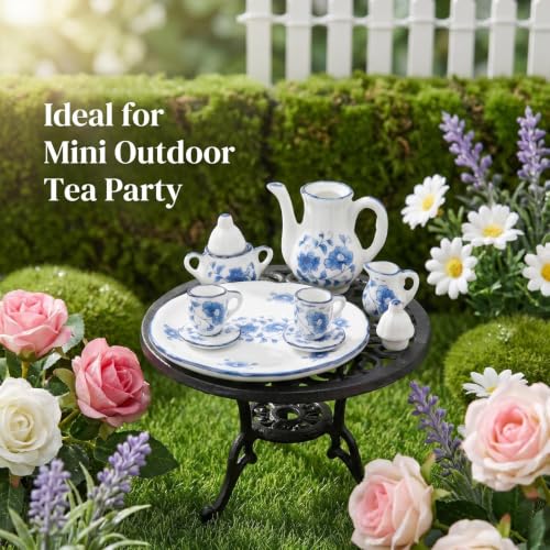 Miniature Tea Set 1/6 Scale Dollhouse Accessories Porcelain Blue Flower - color: Blue Flower