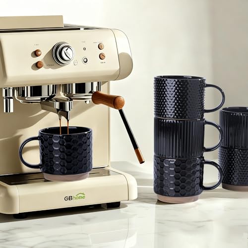 GBhome 12 OZ Stackable Coffee Mugs Set of 6, Ceramic Black Coffee Cups Set - color: Black, size: 12 Ounce(6PCS)