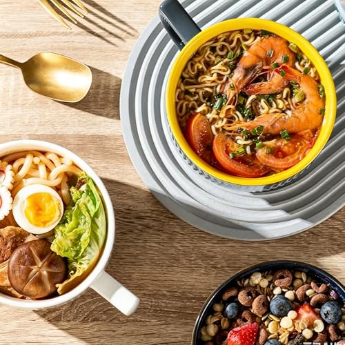 Ceramic Soup Bowl with Handle & Lid, Large 32oz Microwave Ramen Bowl Gray - color: Gray/Yellow 32, size: 32 OZ