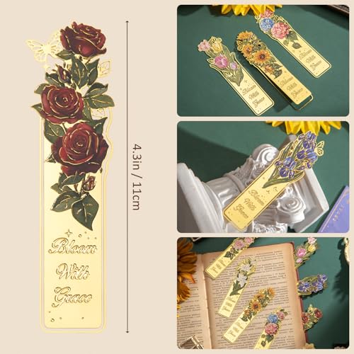 8 Pieces Metal Clip Bookmarks, Golden Hollow Floral Bookmark Monet Oil Painting Theme Book Mark Birthday Funny Art Gifts for Women Book Lovers Writers Readers Children Teens Men - style: 8Pcs Flower Clip