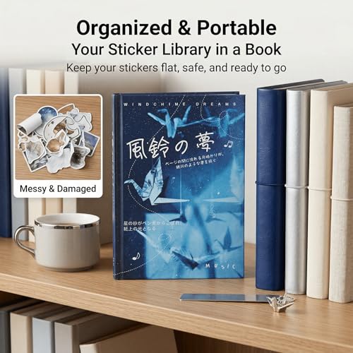 30 Sheets Japanese Aesthetic Sticker Book with Hard Matte Cover, Dreamcore Ocean Theme- Seashells Starfish Seahorses Water Patterns for Journaling, Scrapbooking, Planners, Vision Boards - color: Wind Chime
