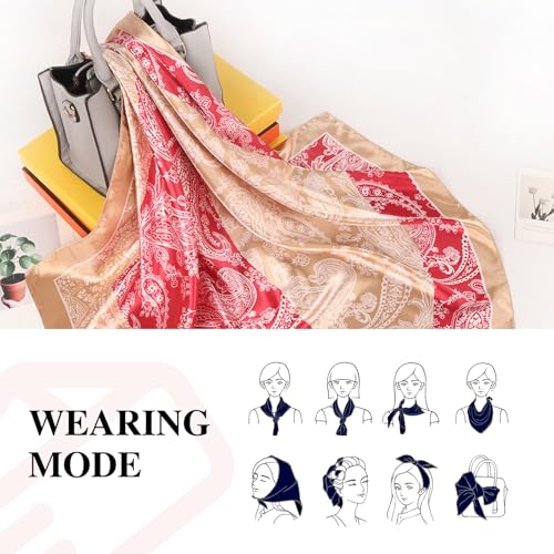 35 Inches Silk Head Scarf-Satin Hair Scarves Silk Bandana Scarf Headscarf for Women's Fashion Scarves - color: Brownish Pink-spliced Cashews