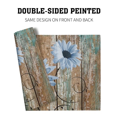 Giwawa Rustic Daisy Placemats Set of 4- Blue Sunflowers on Vintage Wood Board Linen Place Mat- Farmhouse Wooden Washable Heat Resistant Table Mats for Kitchen Dining Cabin Lodge Decor - color: Daisy Blue