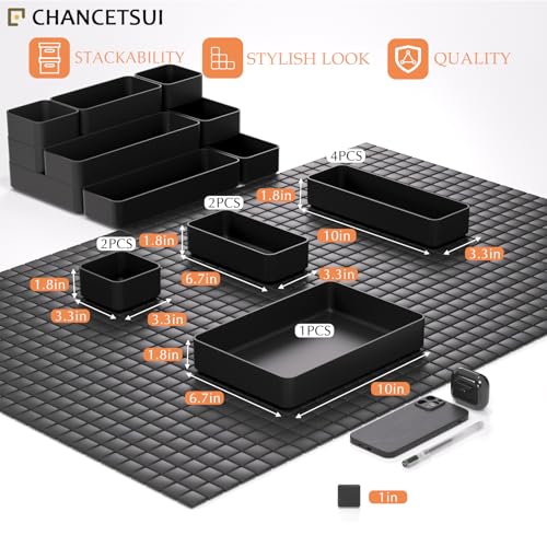 Black Bathroom Drawer Organizer Trays: 9 PC Stackable Desk Organizers Bin - color: Black