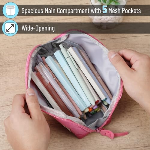 Mr. Pen- Wide-Opening Pencil Case, Triangle Design - color: Pink