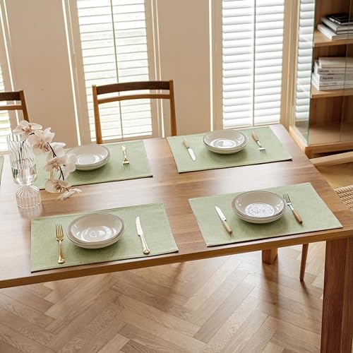 Demetex Cloth Green Placemats Set of 8 Heat Resistant Table Plate Mat Washable Linen Placemat for Kitchen Dining Tables, 13x19 inch, Grass Green - color: Grass Green, size: Placemats set of 8
