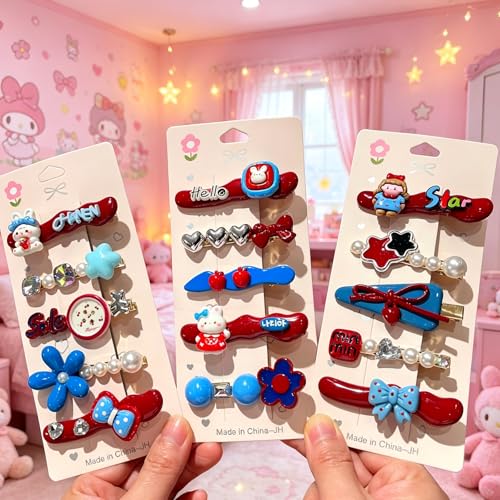 15 piece set of girls' and ladies' hair clips, sweet and fashionable hair clip set, pearl acrylic resin hair accessories, suitable as gifts for girls and ladies (Burgundy) - color: Burgundy
