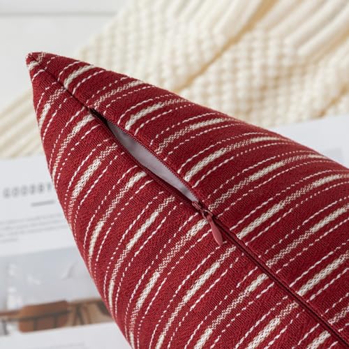 Kevin Textile Valentines Wine Red Lumbar Pillow Covers 12 x 20 Set of 2 Farmhouse Boho Woven Texture Linen Pillow Covers for Sofa Couch Living Room Bedroom Farmhouse Décor for The Home - color: A-wine Red, size: 20" x 12" (Pack of 2)