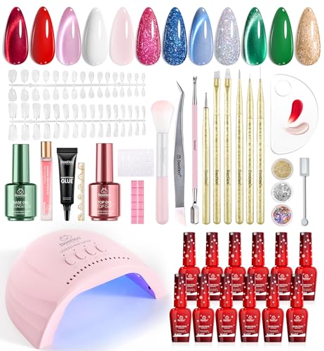 Beetles 67Pcs Gel Nail Polish Kit with U V Light - 12 Colors Gel Polish Set - color: B-Crystal Christmas