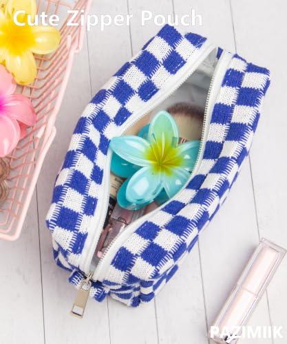 Checkered Makeup Bag for Purse, Small Travel Cosmetic Pouch,Sapphire Blue - color: Sapphire Blue