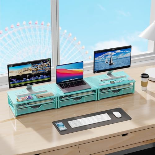 gianotter Computer Monitor Stand Riser with Drawer - color: Blue, size: 14.1L x 9.64W x 5.9H Inch