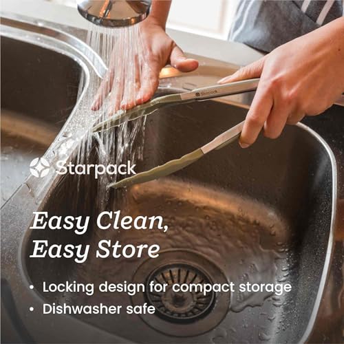 Starpack Get a Grip Silicone Kitchen Tongs (9 Inch) - LFGB Non Toxic, 600°F Heat Resistant, BPA-Free - Heavy-Duty Stainless Steel, Locking - Dishwasher Safe for Nonstick Cookware - color: Sage Green, size: 9" Single