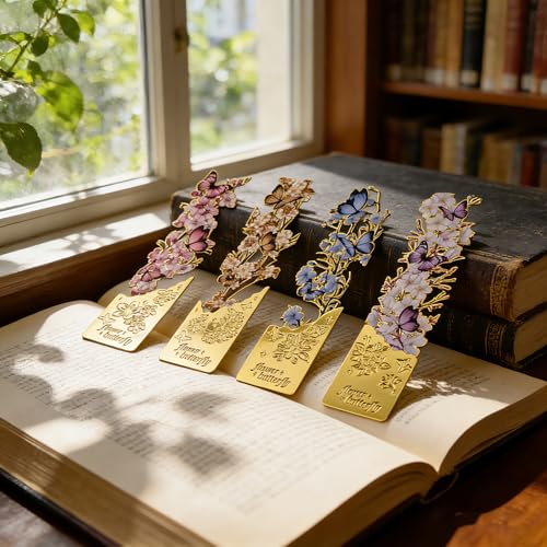 4 Pack Butterfly Flower Bookmarks - Hollow Metal Bookmarks for Book Lovers, Aesthetic Floral Book Markers, Durable Page Markers, Perfect Gift for Readers (Assorted Colors) - style: 4Pcs Butterfly