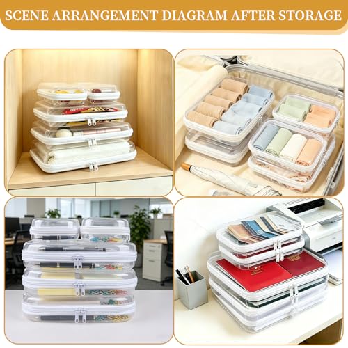 5-Pack Clear Hard Shell Zipper Case With Lids – 3 Large and 2 Small Clear Pencil Case, Stackable,Zipper Pouches Hard Shell for Cosmetics, Charging Cables, Sketch Supplies