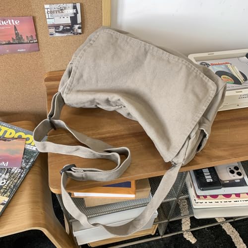 Messenger Bag for Women Men Satchel Bag Canvas Crossbody Shoulder Bag Casual Sling Bag - color: Grey