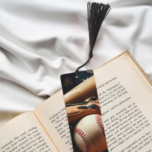1 Pack Baseball-Themed Wooden Bookmark for Reading with Tassels