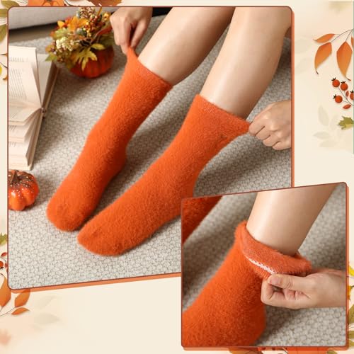 Geyoga 5 Pairs Fuzzy Bow Socks for Women Fluffy Slipper Gift - color: Orange