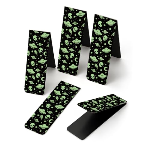 5 Pieces Magnetic Bookmarks, Cute Magnet Bookmark Clips, Colorful Page Markers for Books, Reading Supplies for Book Lovers, Women and Men Cute Green Aliens Spaceships - color: Cute Green Aliens Spaceships