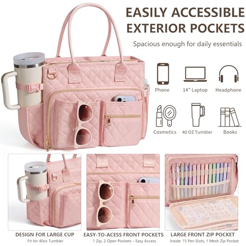 Large Bible Bag with Bible Cover Case for Women, Quilted Church Tote Bag