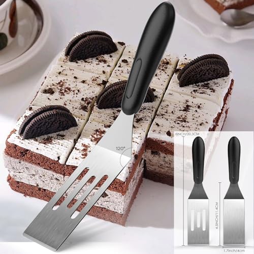 2Pcs Stainless Steel Mini Spatula for Kitchen Cooking Baking Serving - color: 1 PC SLOTTED+1PC SOLID