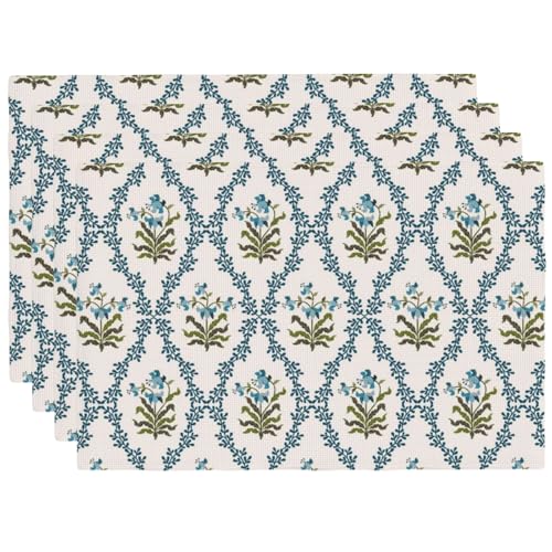 Vintage Boho Easter Floral Placemats Set of 4 12x18 Inch - color: Turquoise, size: Set of 4