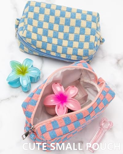 Checkered Makeup Bag for Purse, Small Travel Cosmetic Pouch,Red Blue - color: Red Blue
