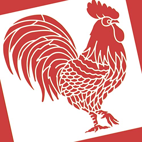 BENECREAT Large Rooster Pattern Plastic Painting Stencils, 12x12inch - color: Rooster