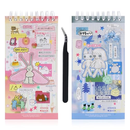 800Pcs Japanese Sticker Book for Journaling Adult, Cute Scrapbook Stickers - style: Di 40 Sheet rectangular Pink Blue