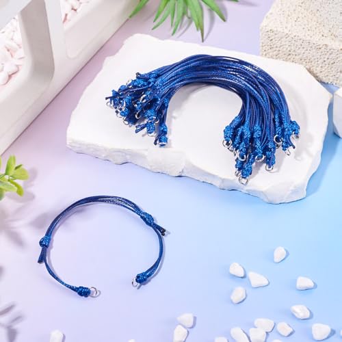 20Pcs Midnight Blue Adjustable Braided Cord Colorful Waxed Thread Half Finished Bracelet with Jump Rings for Wrist DIY Women Jewelry Making Friendship Fashion Bangle Accessory - color: Midnight Blue
