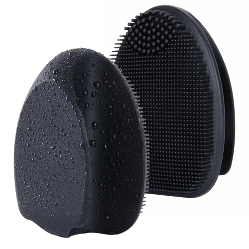 Silicone Face Scrubber for Men, 2 Pack Deep Cleaning Facial Brush, Manual Exfoliating Face Wash Brush for Blackhead Pore Cleansing, Sensitive Skin Care Tool for Women and Men - color: Black+black