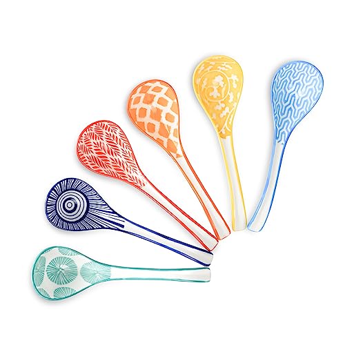 Selamica 6.3 Inch Chinese Soup Spoons, Set of 6, Assorted Colors - size: 6.3 Inch, style: Assorted Colors