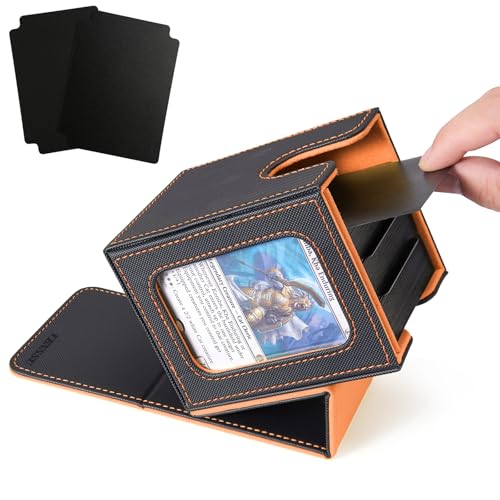 Venssu MTG Deck Box with Commander Display Window (Black&Orange, 1 window) - color: Black and Orange
