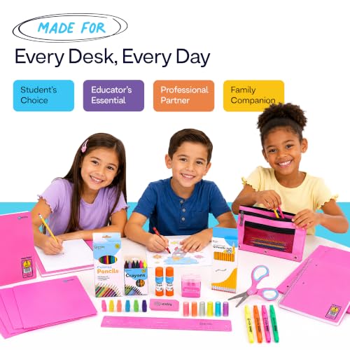 Enday Back to School Supplies for Kids, School Supply Grades K-5 - color: Pink, size: 1 Kit